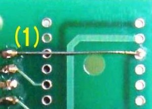 (1)パターン面　X3の1ピンは、Vcc(5V)にジャンパー線で接続